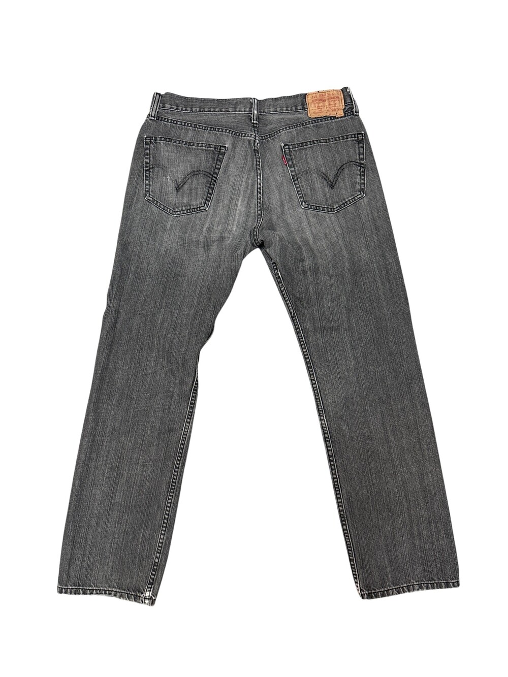Levis 505 Jeans Mens 34x31 Gray Straight Denim Charcoal Wash Distressed Faded